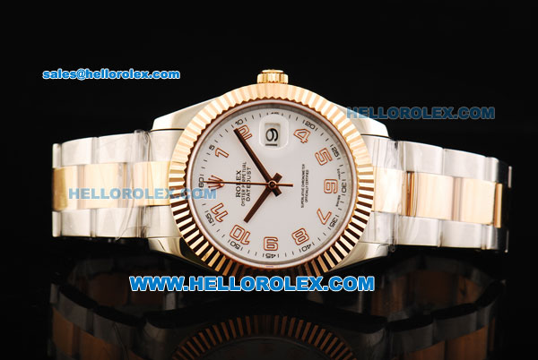 Rolex Datejust II Oyster Perpetual Automatic Movement Steel Case with White Dial and Gold Bezel-Two Tone Strap - Click Image to Close